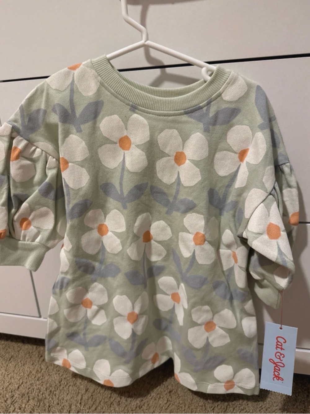 Cat & Jack Girls' Mint Floral Puff-Sleeve Top